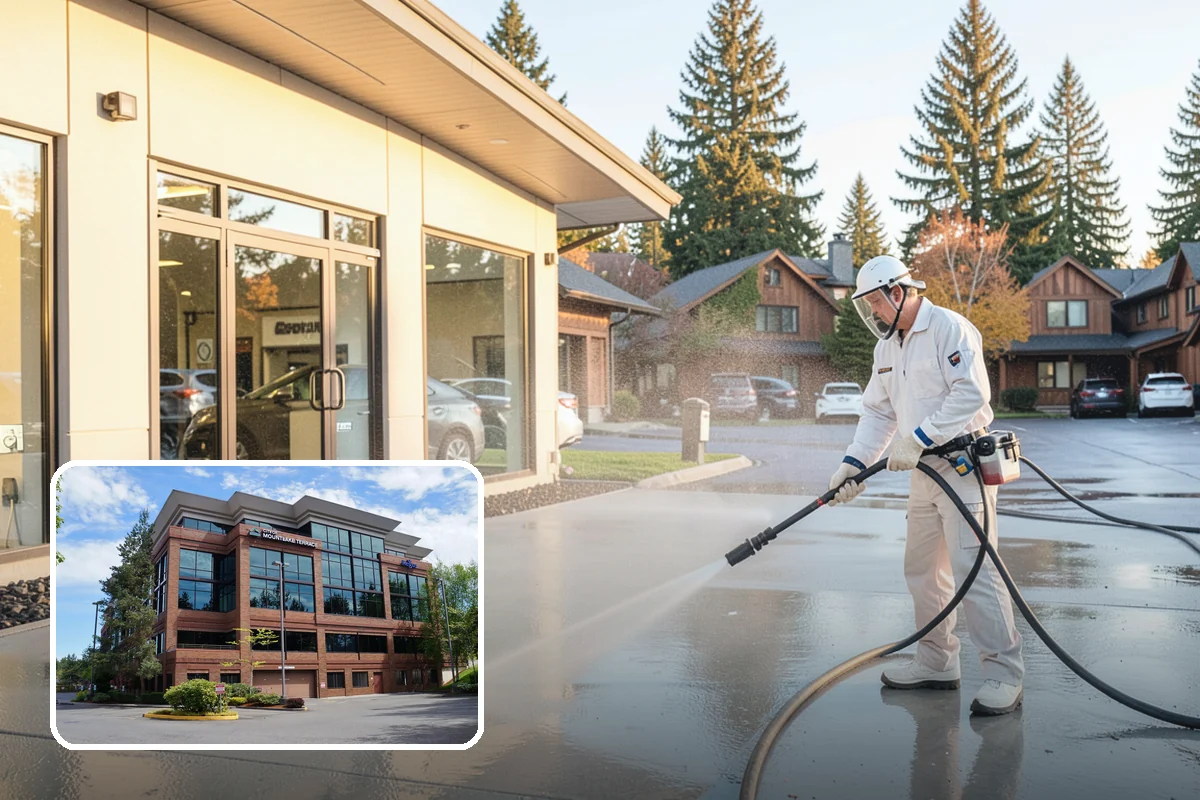 Concrete Surface Cleaning in Mountlake Terrace, Snohomish County, WA - Removes green film, dirt, and organic staining