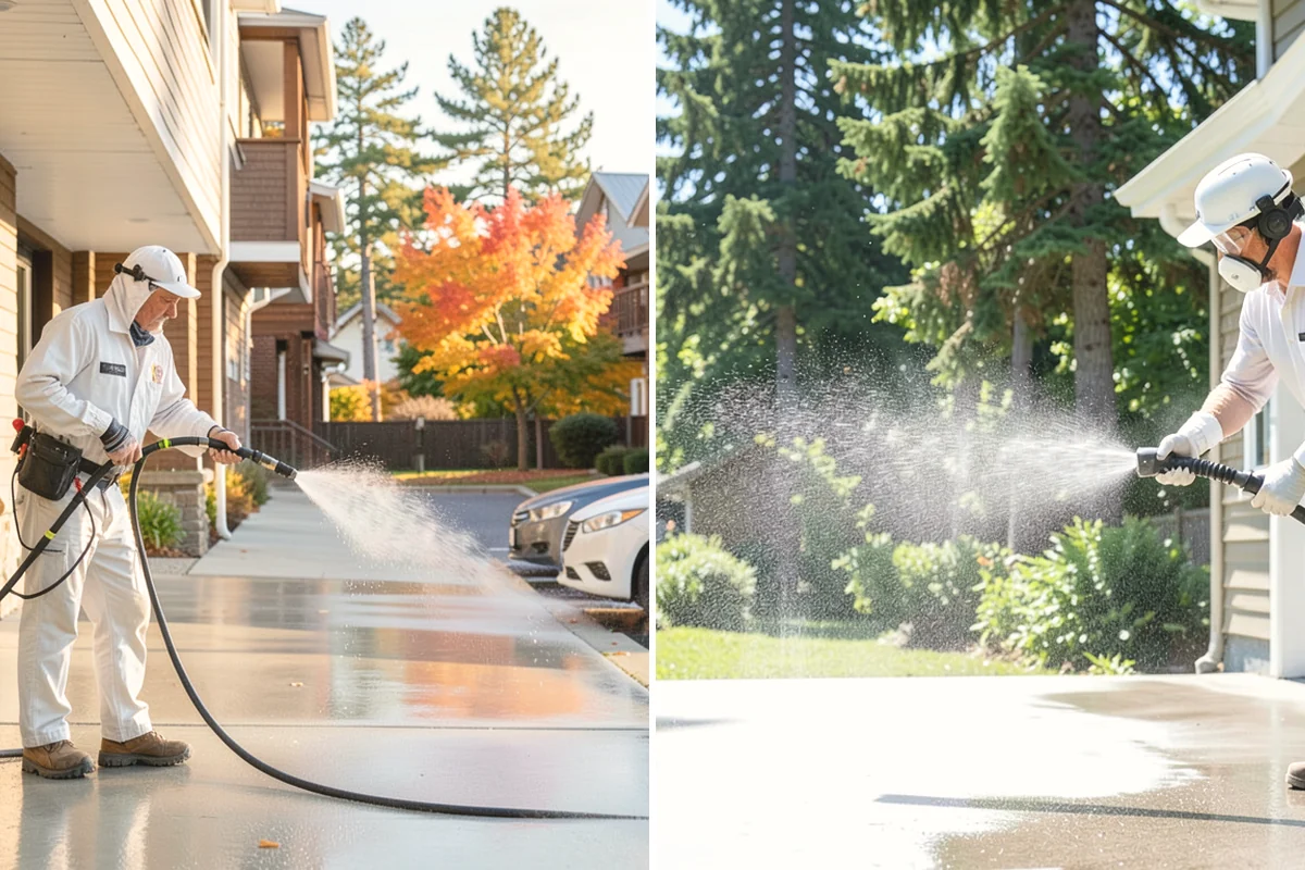 Concrete Surface Cleaning in Mountlake Terrace, Snohomish County, WA - Clear debris and pre-treat organic growth