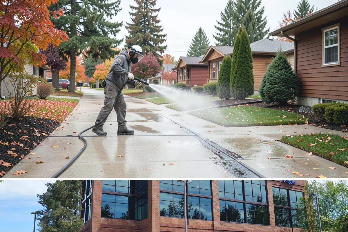 Concrete Surface Cleaning in Mountlake Terrace, Snohomish County, WA - Clean concrete surfaces in spring or summer once the weather dries out, clearing the film that builds through the wet season.