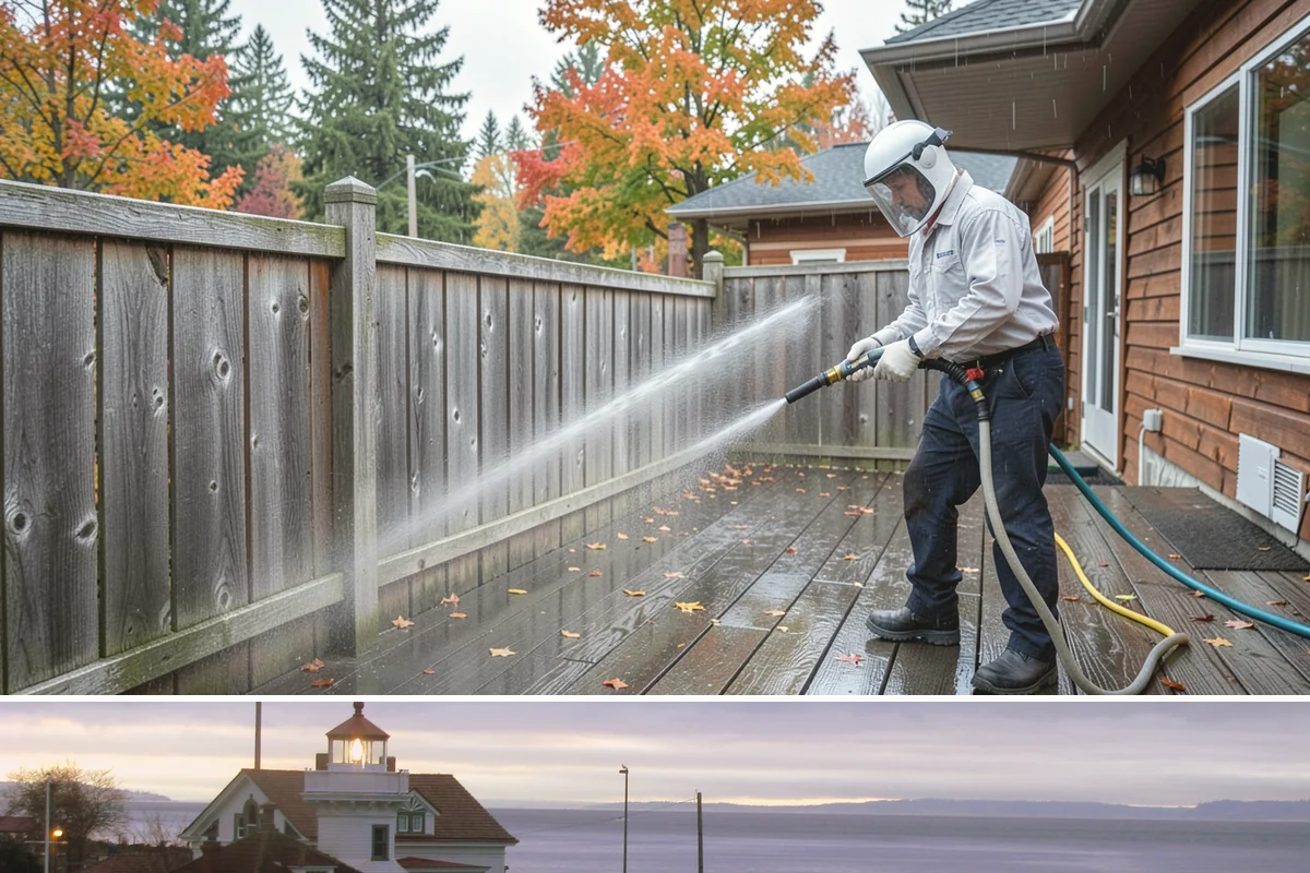 Concrete Surface Cleaning in Mukilteo, Snohomish County, WA - Clean concrete surfaces in spring or summer once the weather dries out, clearing the film that builds through the wet season.