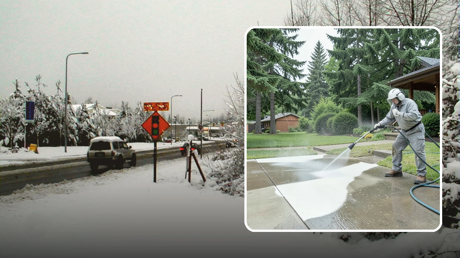 Concrete Surface Cleaning in Newcastle, King County, WA - General concrete surface cleaning that clears dirt, moss film, and organic staining from flatwork and walls.