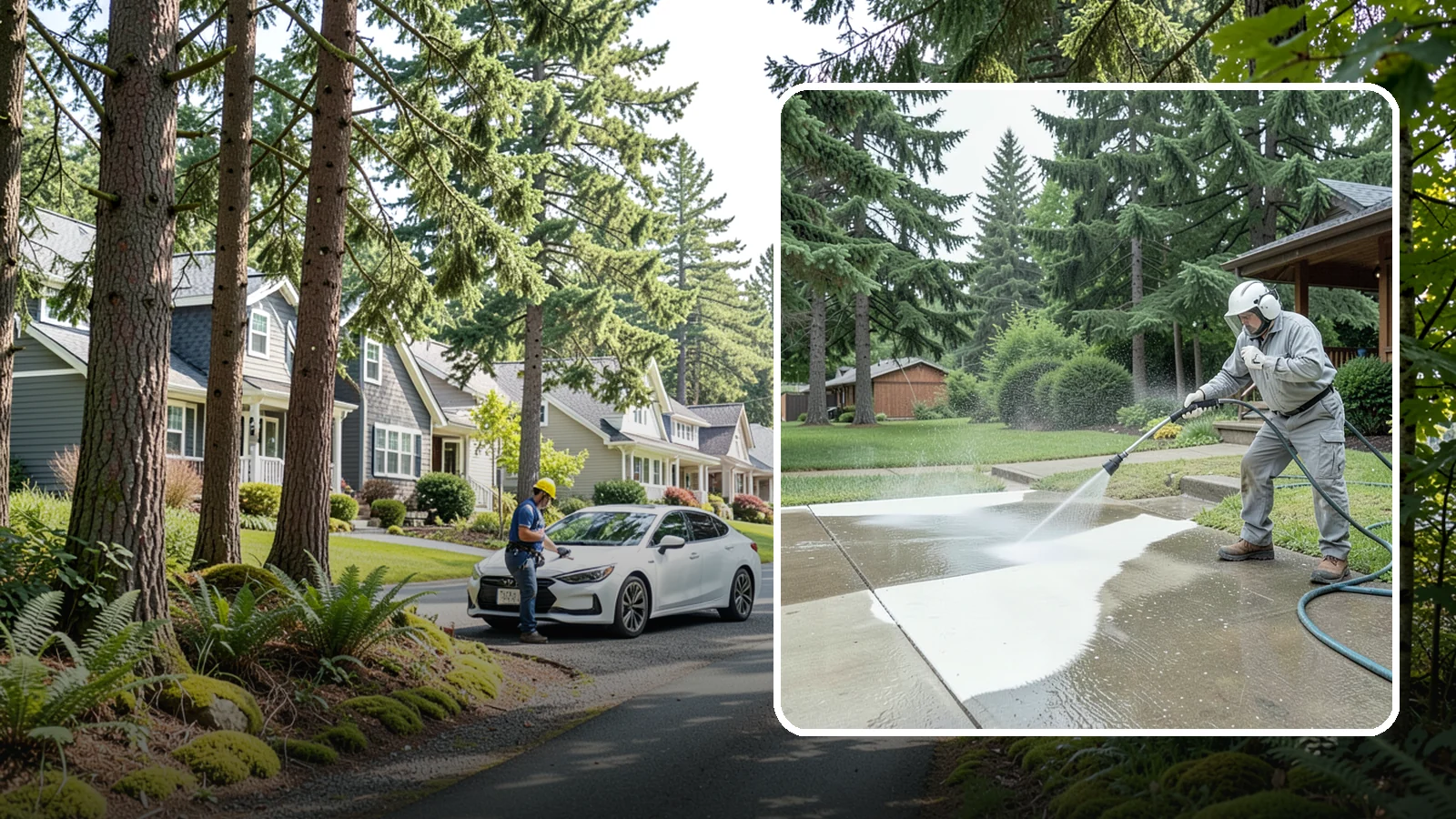Concrete Surface Cleaning in Normandy Park, King County, WA - General concrete surface cleaning that clears dirt, moss film, and organic staining from flatwork and walls.