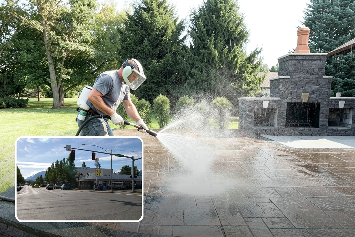Concrete Surface Cleaning in North Bend, King County, WA - Removes green film, dirt, and organic staining