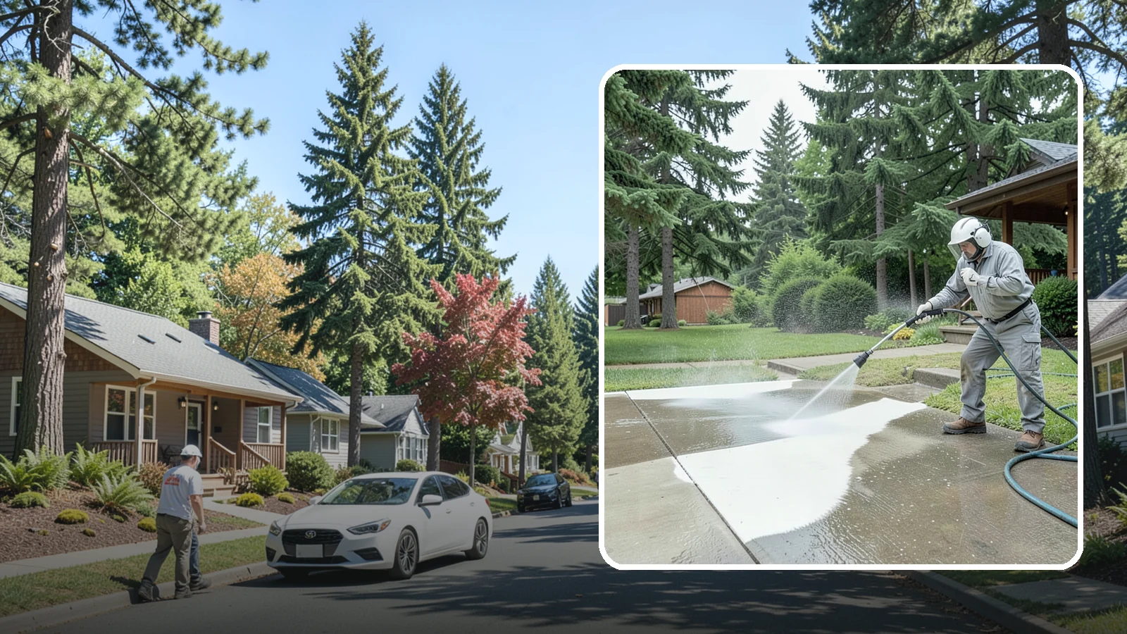 Concrete Surface Cleaning in Orting, Pierce County, WA - General concrete surface cleaning that clears dirt, moss film, and organic staining from flatwork and walls.