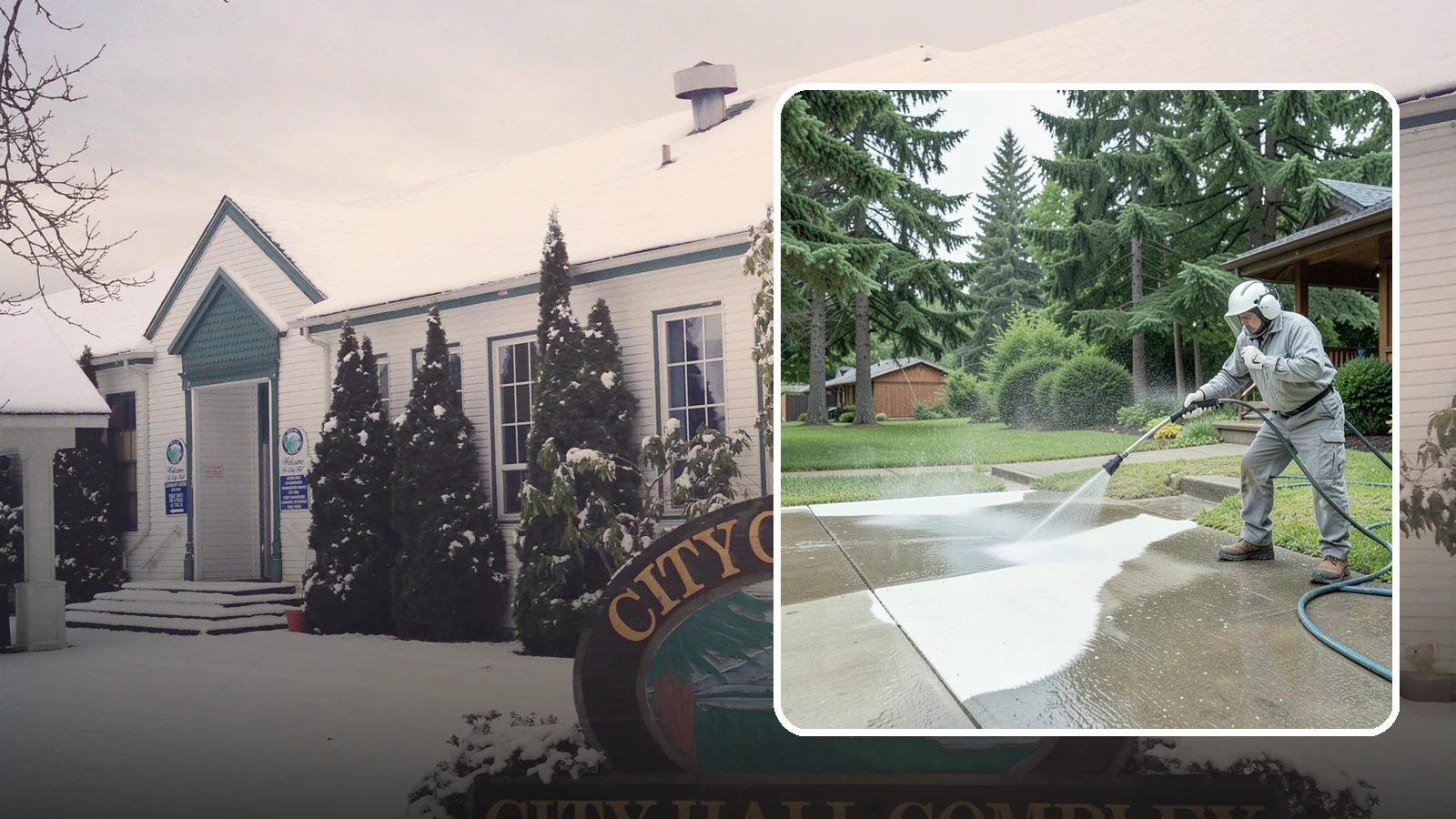 Concrete Surface Cleaning in Pacific, King County, WA - General concrete surface cleaning that clears dirt, moss film, and organic staining from flatwork and walls.