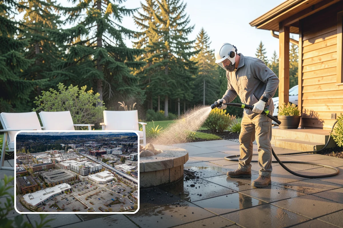 Concrete Surface Cleaning in Redmond, King County, WA - Removes green film, dirt, and organic staining