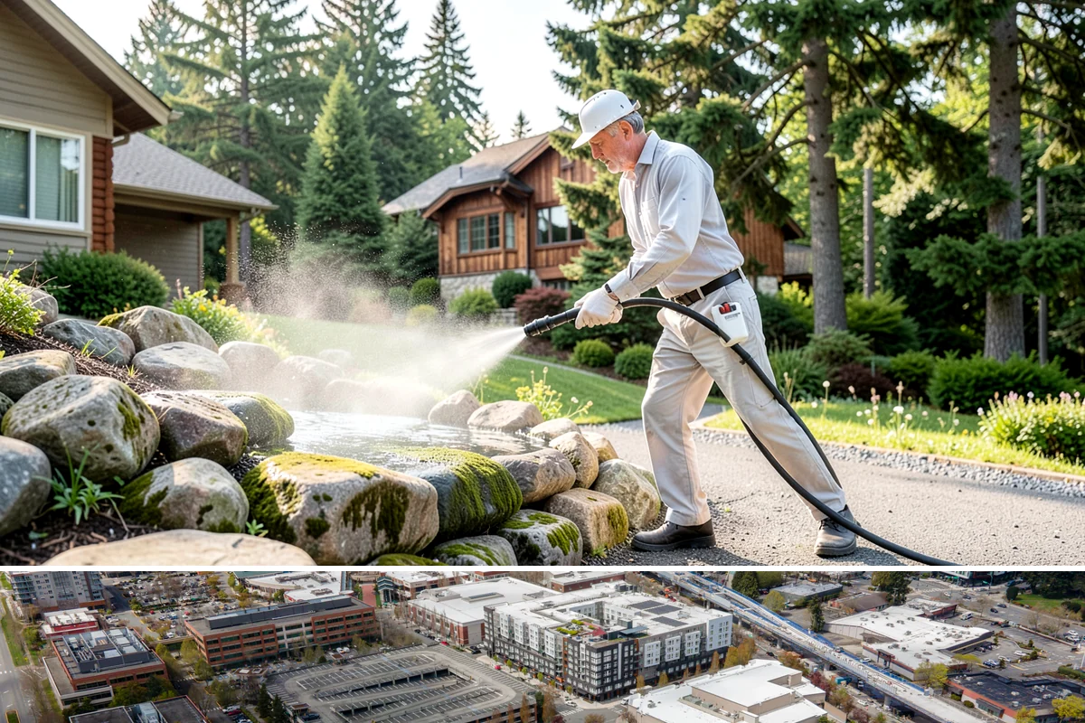 Concrete Surface Cleaning in Redmond, King County, WA - Clean concrete surfaces in spring or summer once the weather dries out, clearing the film that builds through the wet season.