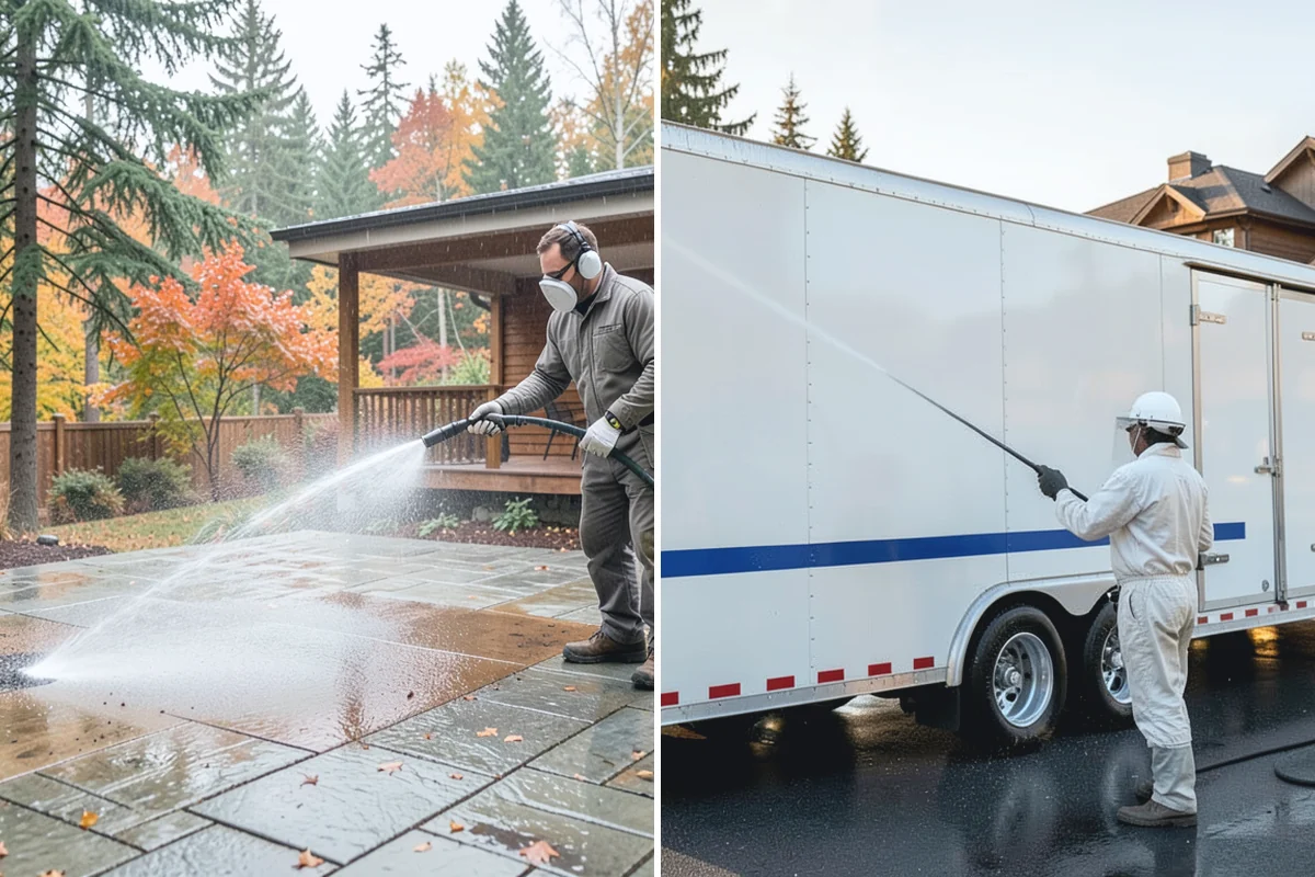 Concrete Surface Cleaning in Roy, Pierce County, WA - Clear debris and pre-treat organic growth