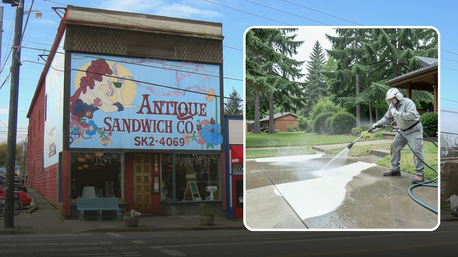 Concrete Surface Cleaning in Ruston, Pierce County, WA - General concrete surface cleaning that clears dirt, moss film, and organic staining from flatwork and walls.