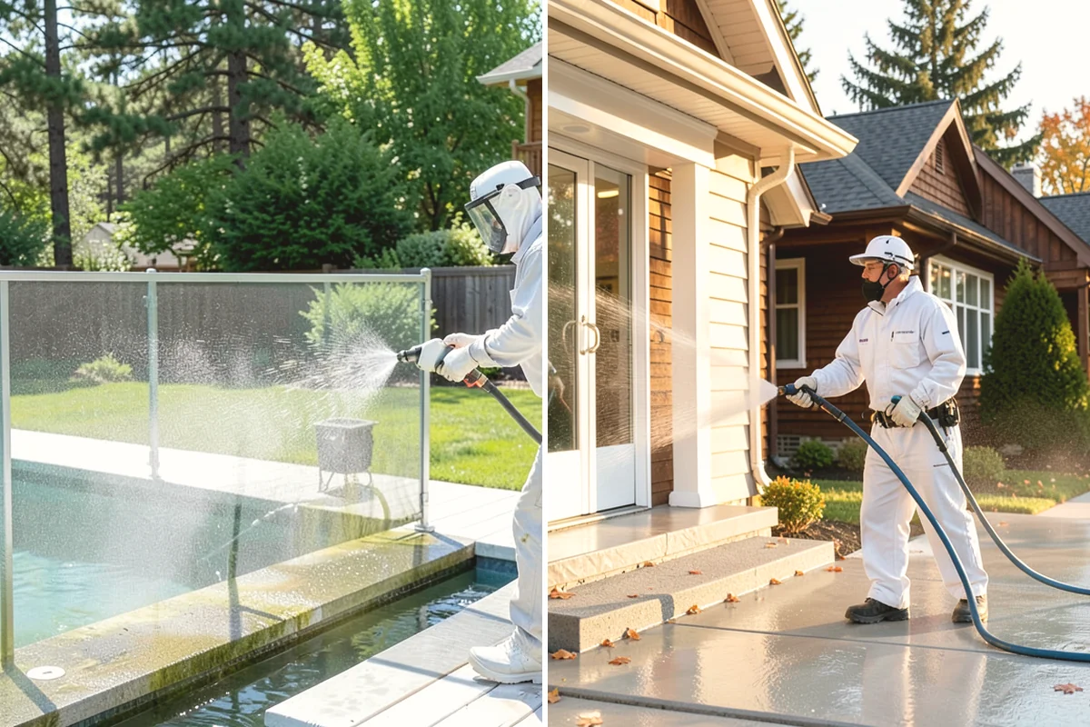 Concrete Surface Cleaning in Ruston, Pierce County, WA - Clear debris and pre-treat organic growth