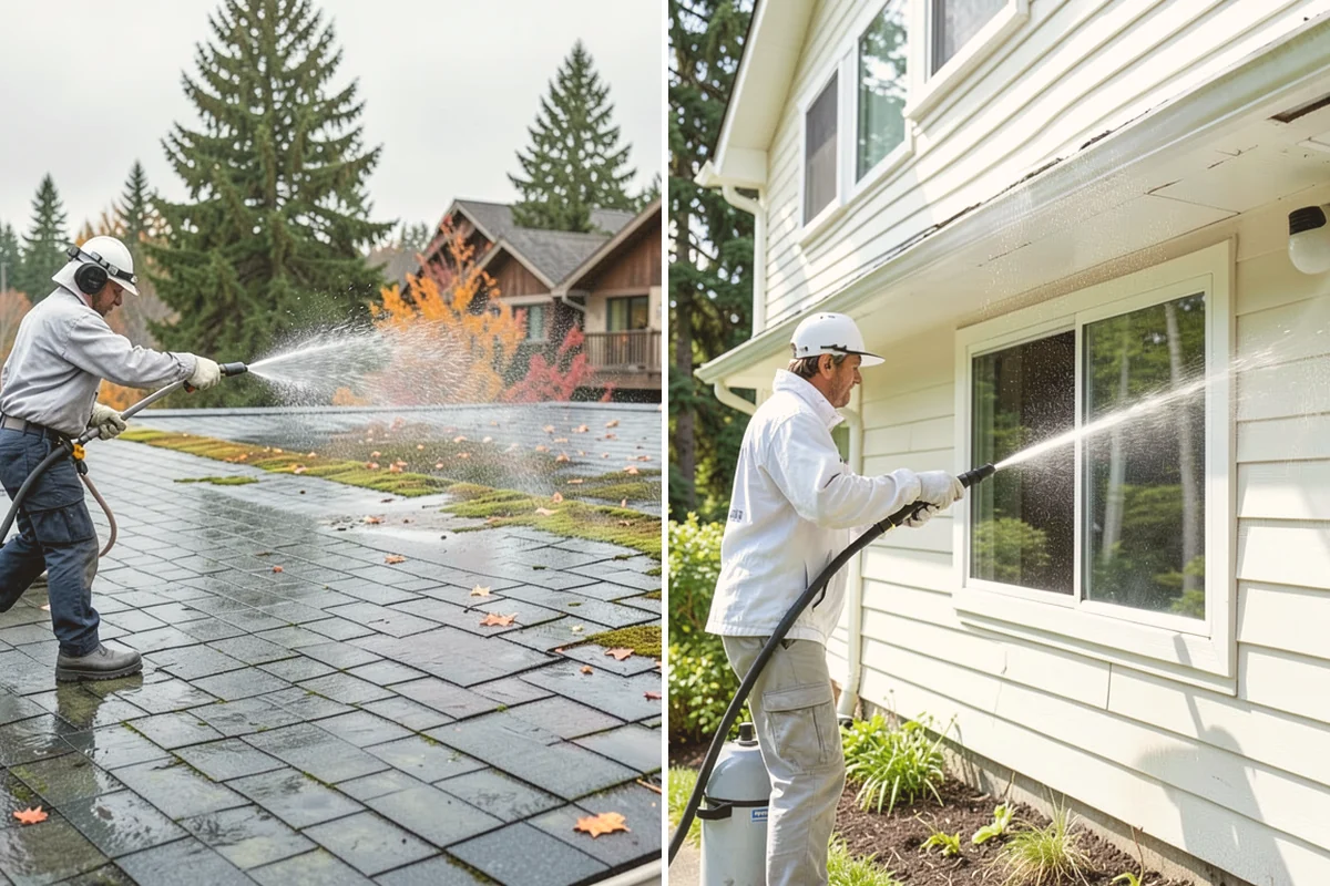 Concrete Surface Cleaning in Sammamish, King County, WA - Clear debris and pre-treat organic growth