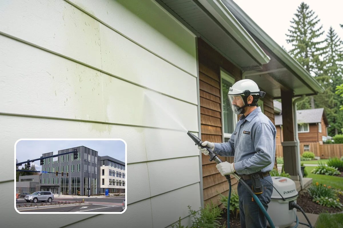 Concrete Surface Cleaning in Shoreline, King County, WA - Removes green film, dirt, and organic staining
