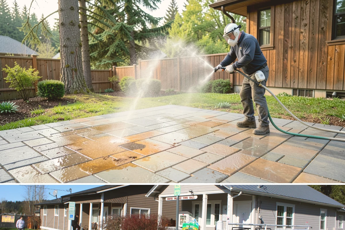 Concrete Surface Cleaning in South Prairie, Pierce County, WA - Clean concrete surfaces in spring or summer once the weather dries out, clearing the film that builds through the wet season.