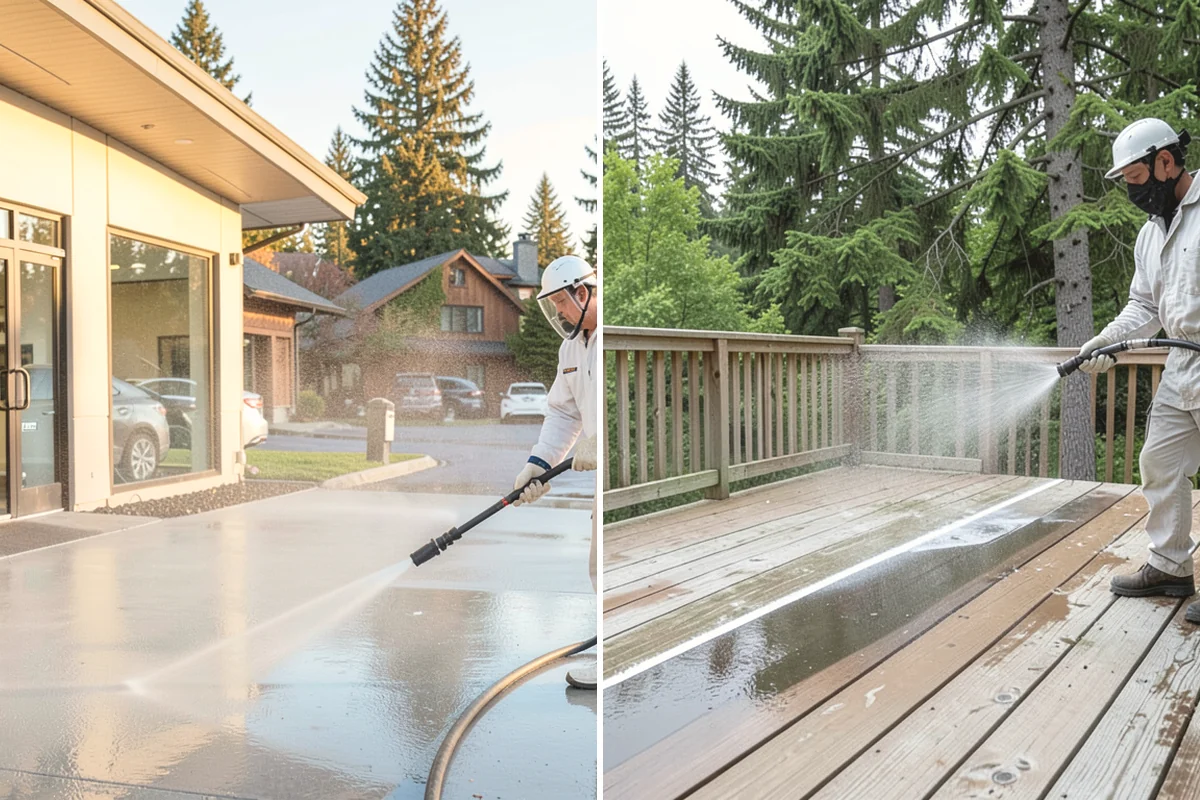 Concrete Surface Cleaning in Steilacoom, Pierce County, WA - Clear debris and pre-treat organic growth