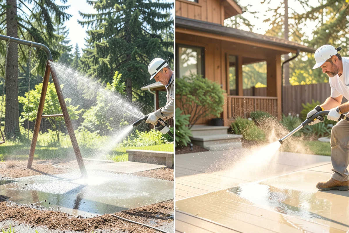 Concrete Surface Cleaning in University Place, Pierce County, WA - Clear debris and pre-treat organic growth