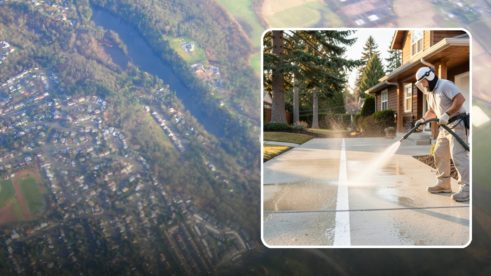 Concrete Walkway Cleaning in Algona, King County, WA - Deep-clean poured concrete walkways to lift years of Northwest grime, algae, and shaded discoloration.