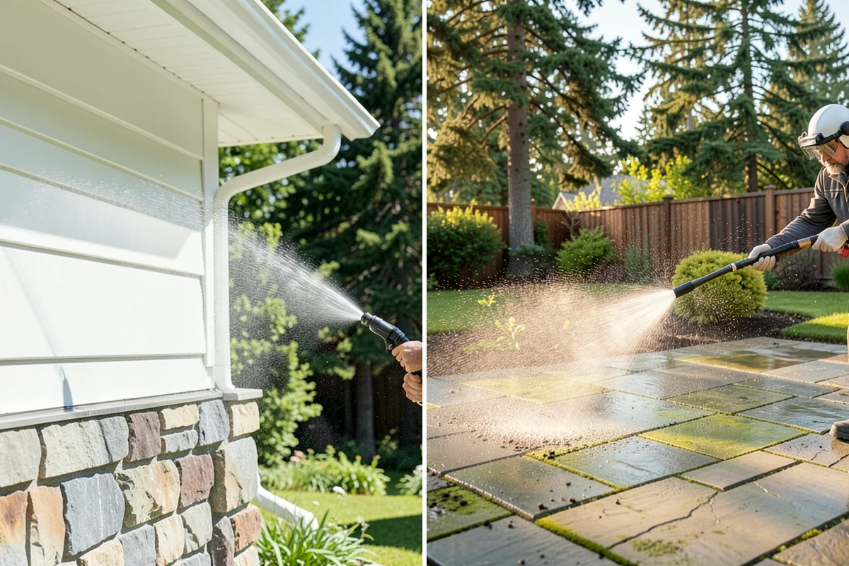 Concrete Walkway Cleaning in Arlington, Snohomish County, WA - Clear debris and protect adjacent planting beds