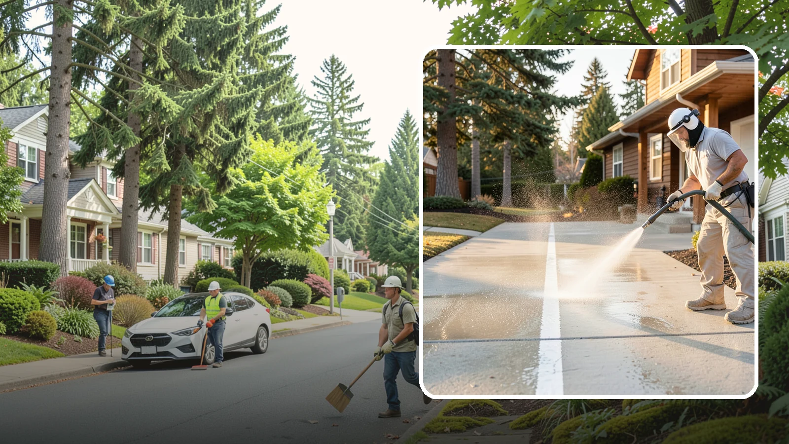 Concrete Walkway Cleaning in Beaux Arts Village, King County, WA - Deep-clean poured concrete walkways to lift years of Northwest grime, algae, and shaded discoloration.