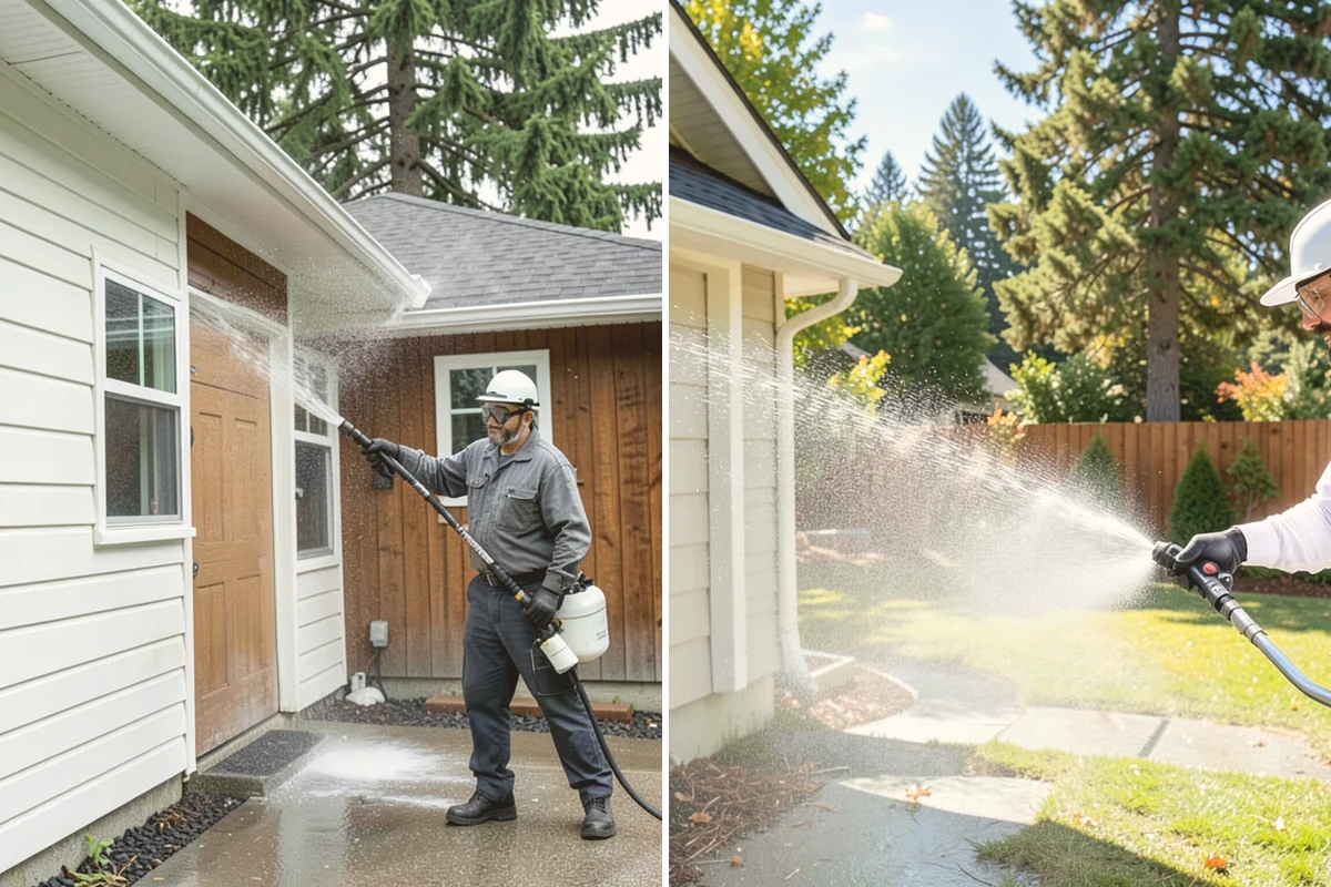 Concrete Walkway Cleaning in Bellevue, King County, WA - Clear debris and protect adjacent planting beds