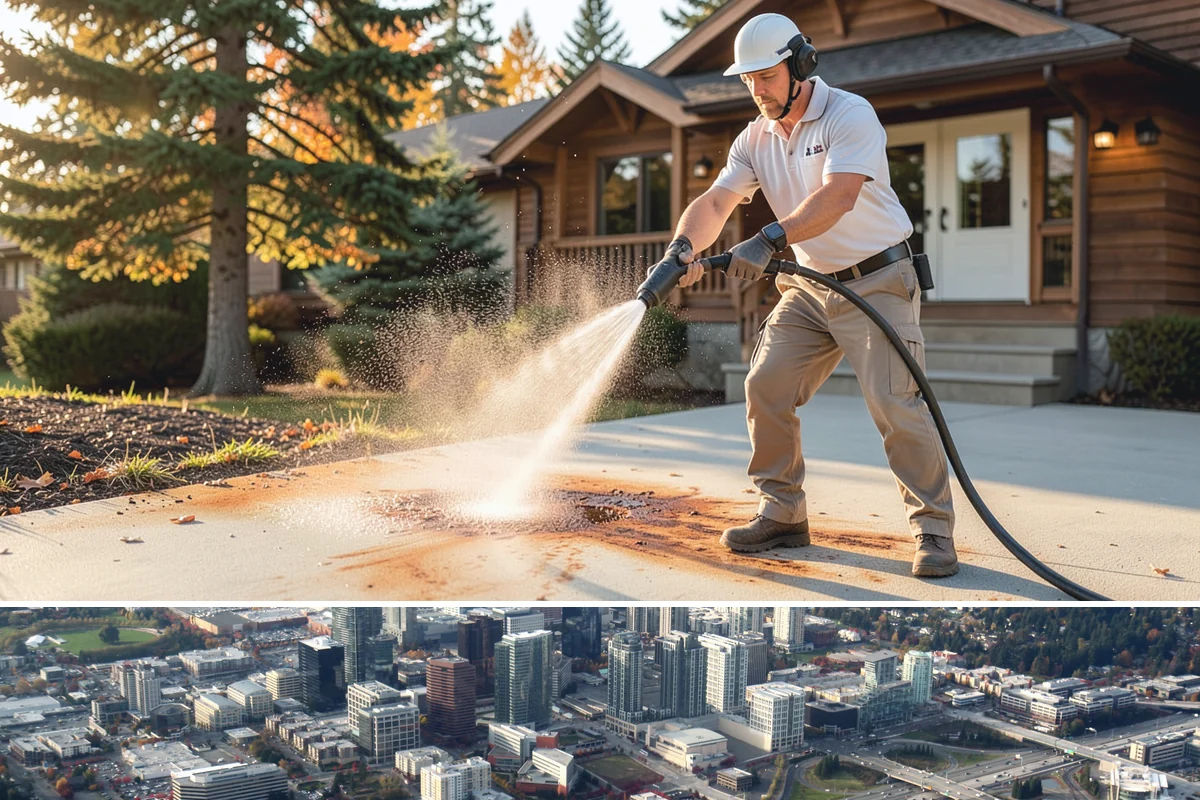 Concrete Walkway Cleaning in Bellevue, King County, WA - Plan concrete walkway cleaning for a drier window from May to September so the slab can cure between rains.