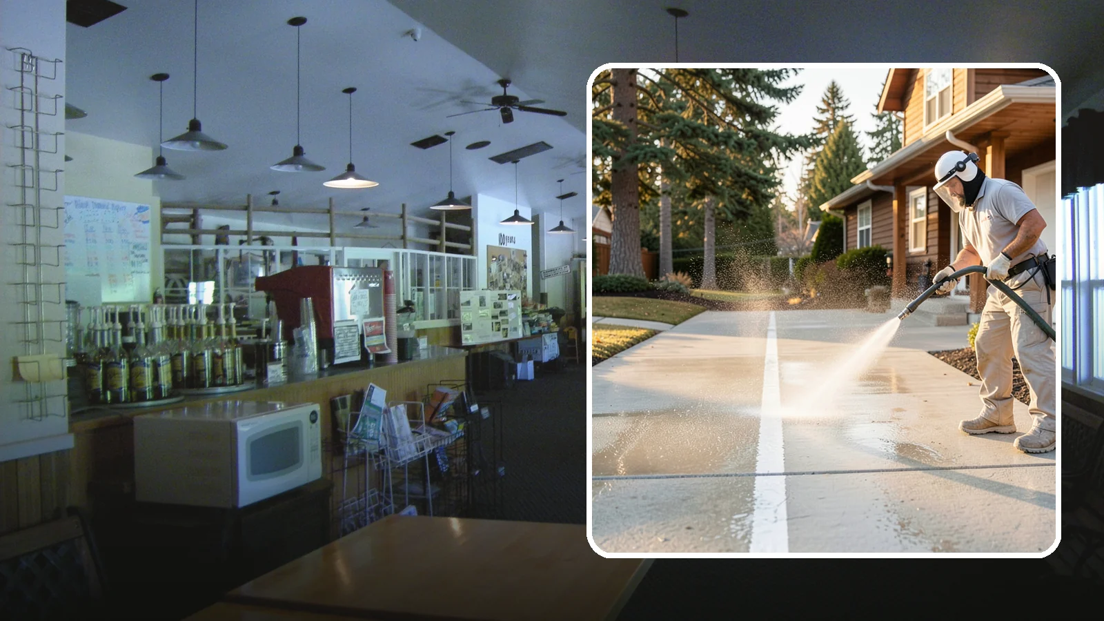 Concrete Walkway Cleaning in Black Diamond, King County, WA - Deep-clean poured concrete walkways to lift years of Northwest grime, algae, and shaded discoloration.