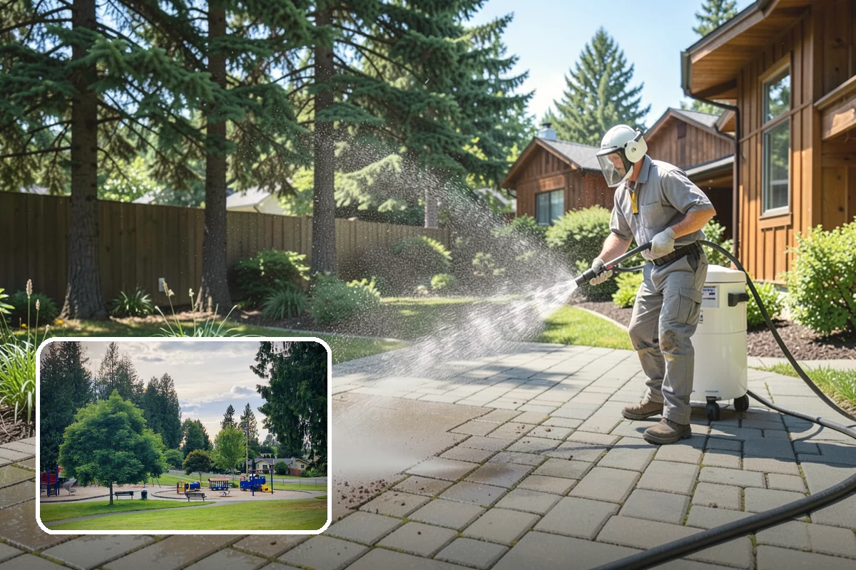 Concrete Walkway Cleaning in Bonney Lake, Pierce County, WA - Lifts embedded grime from porous concrete