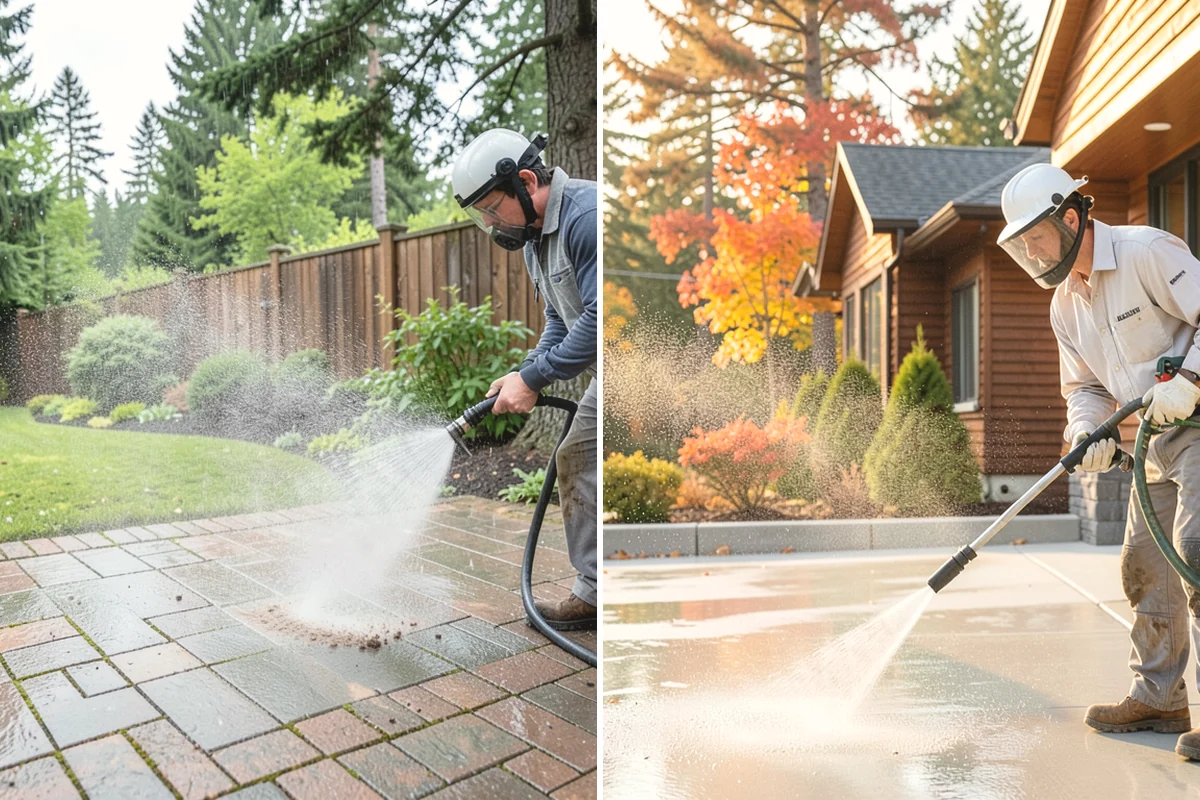 Concrete Walkway Cleaning in Carbonado, Pierce County, WA - Clear debris and protect adjacent planting beds