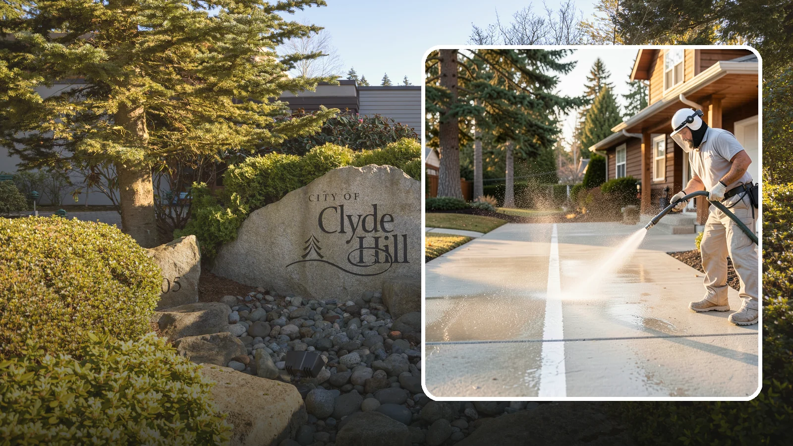Concrete Walkway Cleaning in Clyde Hill, King County, WA - Deep-clean poured concrete walkways to lift years of Northwest grime, algae, and shaded discoloration.