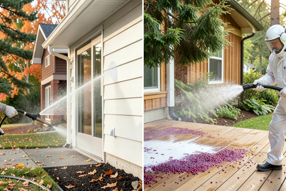 Concrete Walkway Cleaning in Clyde Hill, King County, WA - Clear debris and protect adjacent planting beds