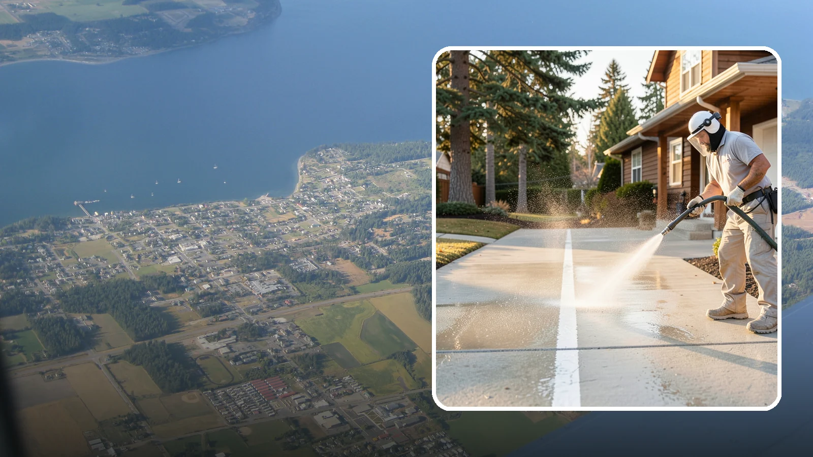 Concrete Walkway Cleaning in Coupeville, Island County, WA - Deep-clean poured concrete walkways to lift years of Northwest grime, algae, and shaded discoloration.