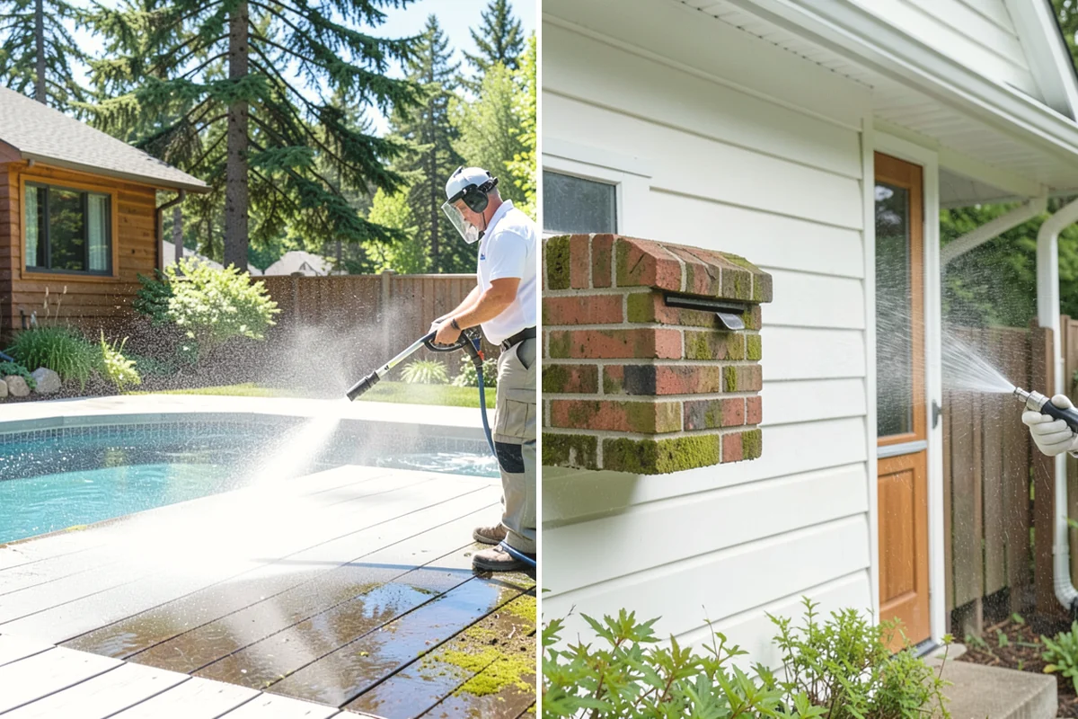 Concrete Walkway Cleaning in Covington, King County, WA - Clear debris and protect adjacent planting beds