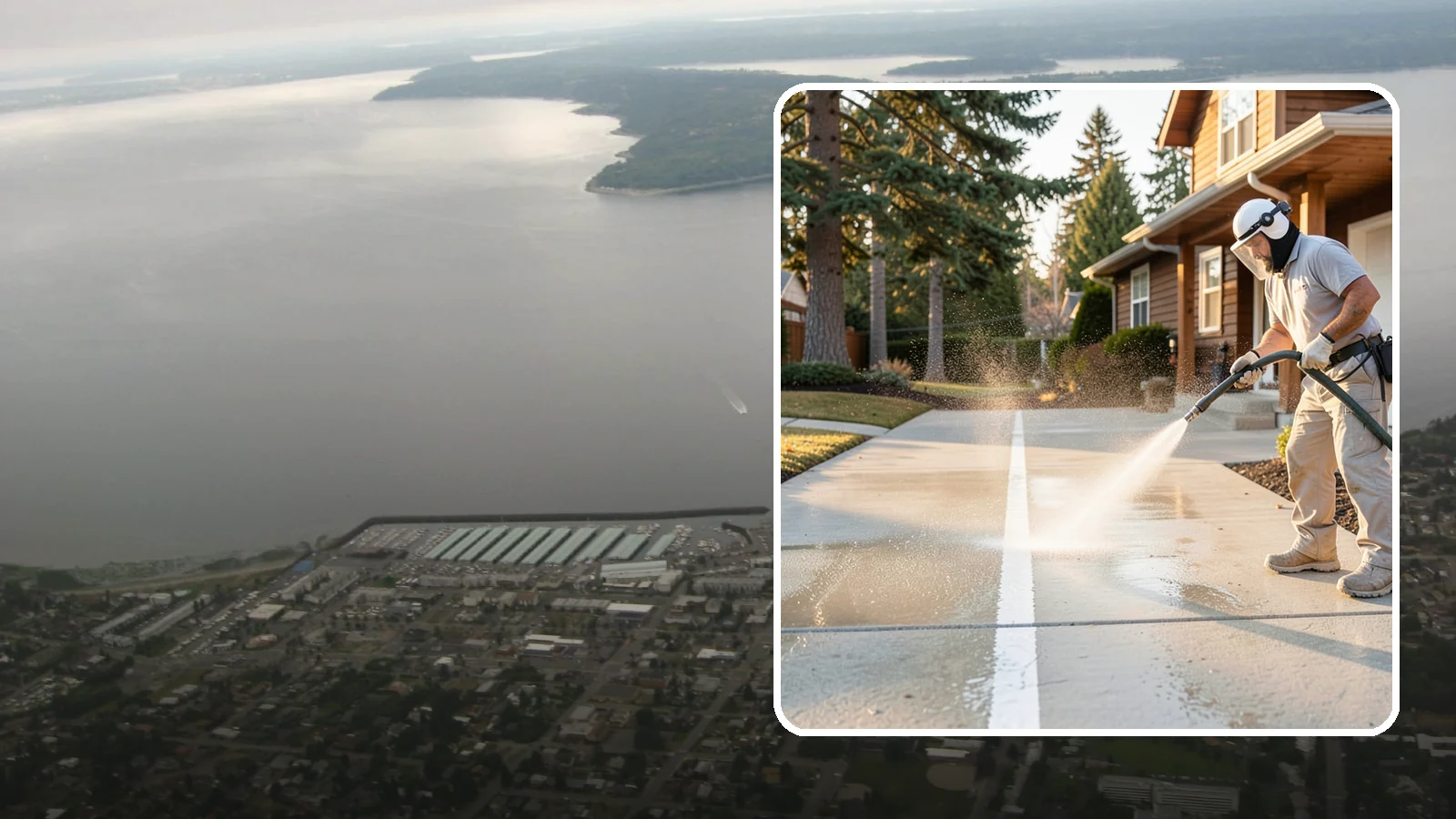 Concrete Walkway Cleaning in Des Moines, King County, WA - Deep-clean poured concrete walkways to lift years of Northwest grime, algae, and shaded discoloration.