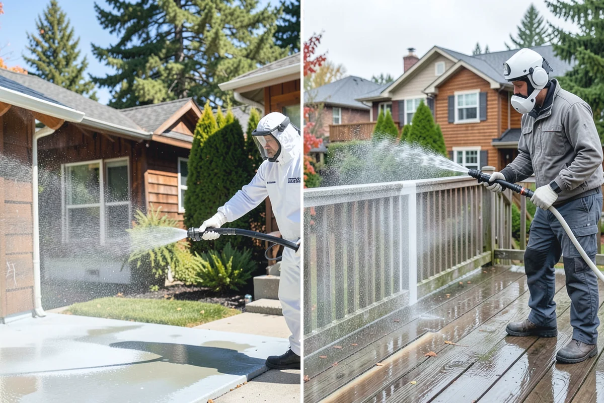 Concrete Walkway Cleaning in Des Moines, King County, WA - Clear debris and protect adjacent planting beds