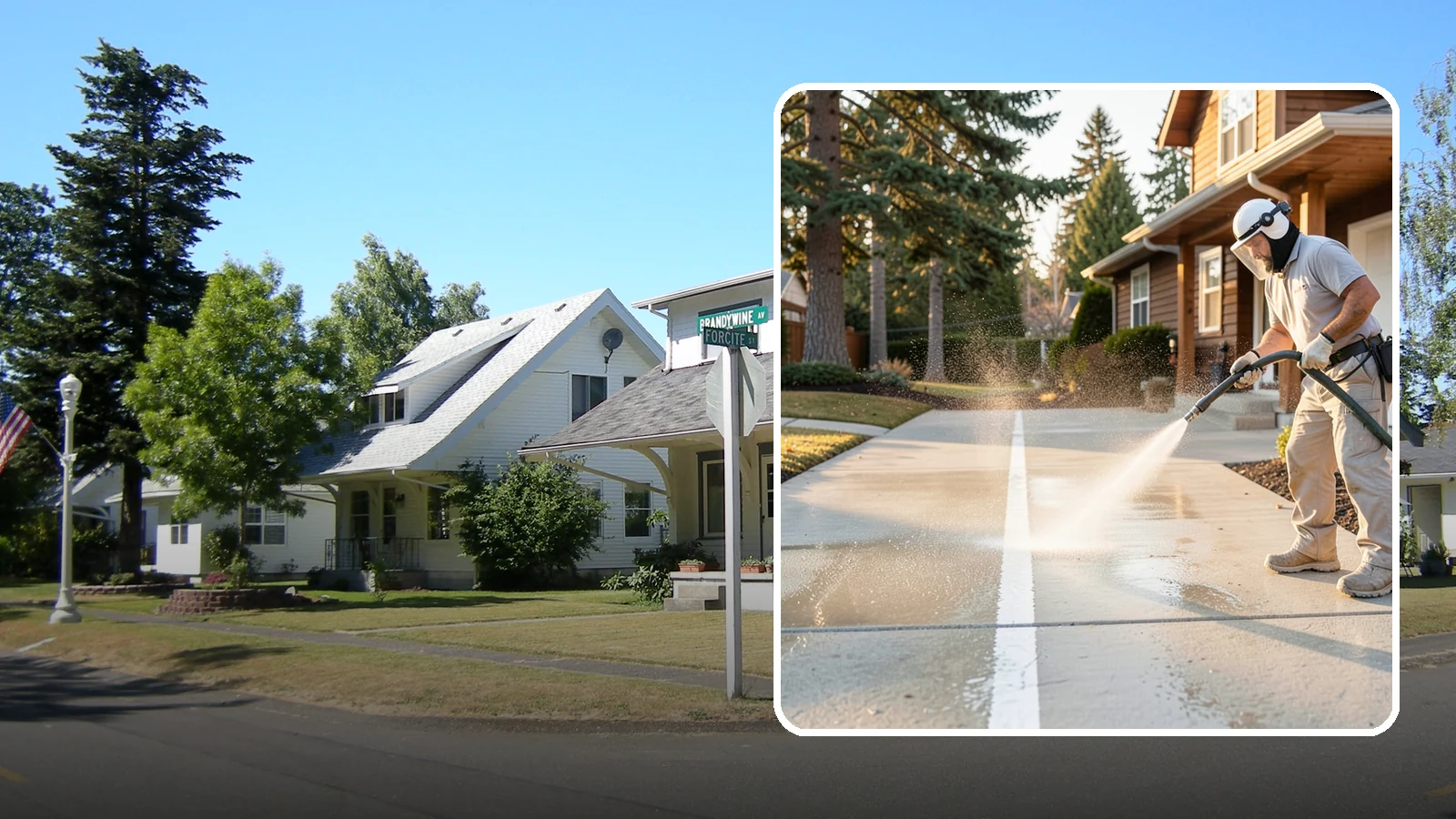 Concrete Walkway Cleaning in DuPont, Pierce County, WA - Deep-clean poured concrete walkways to lift years of Northwest grime, algae, and shaded discoloration.