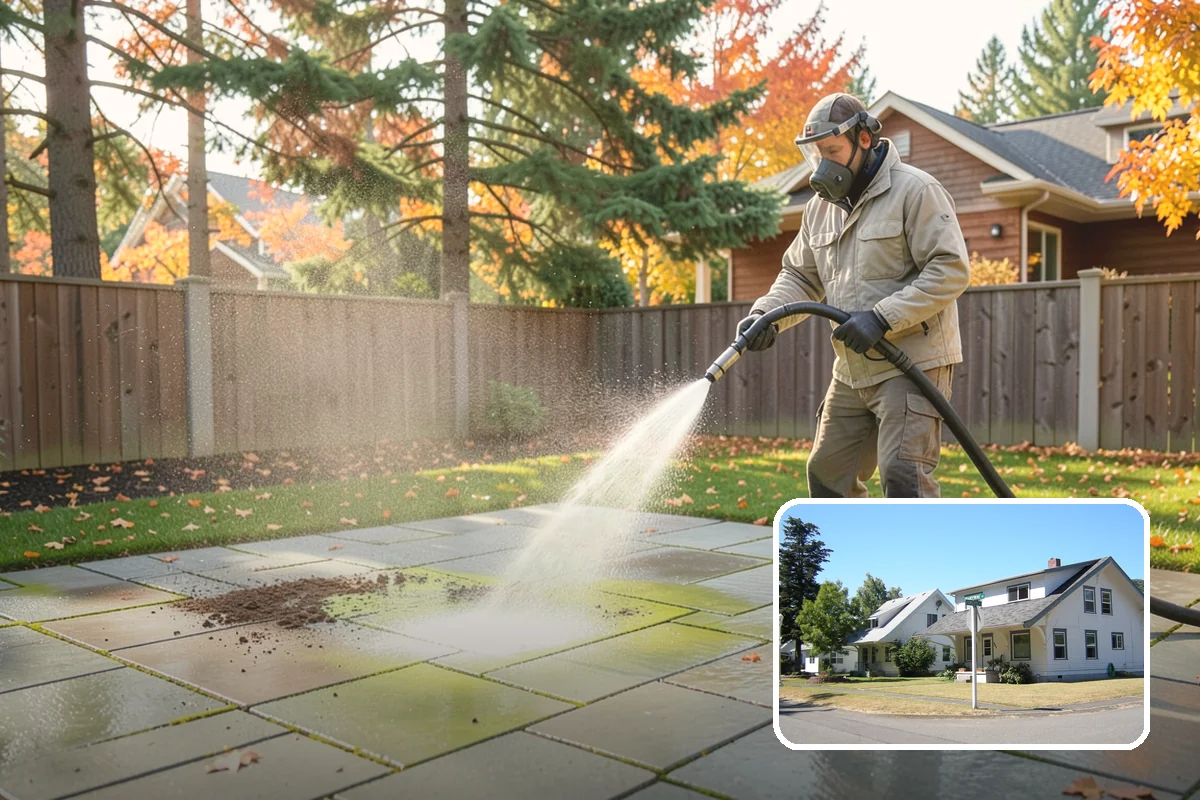 Concrete Walkway Cleaning in DuPont, Pierce County, WA - Lifts embedded grime from porous concrete