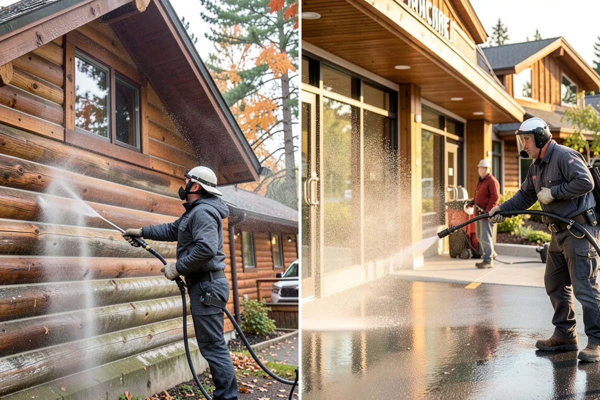 Concrete Walkway Cleaning in DuPont, Pierce County, WA - Clear debris and protect adjacent planting beds