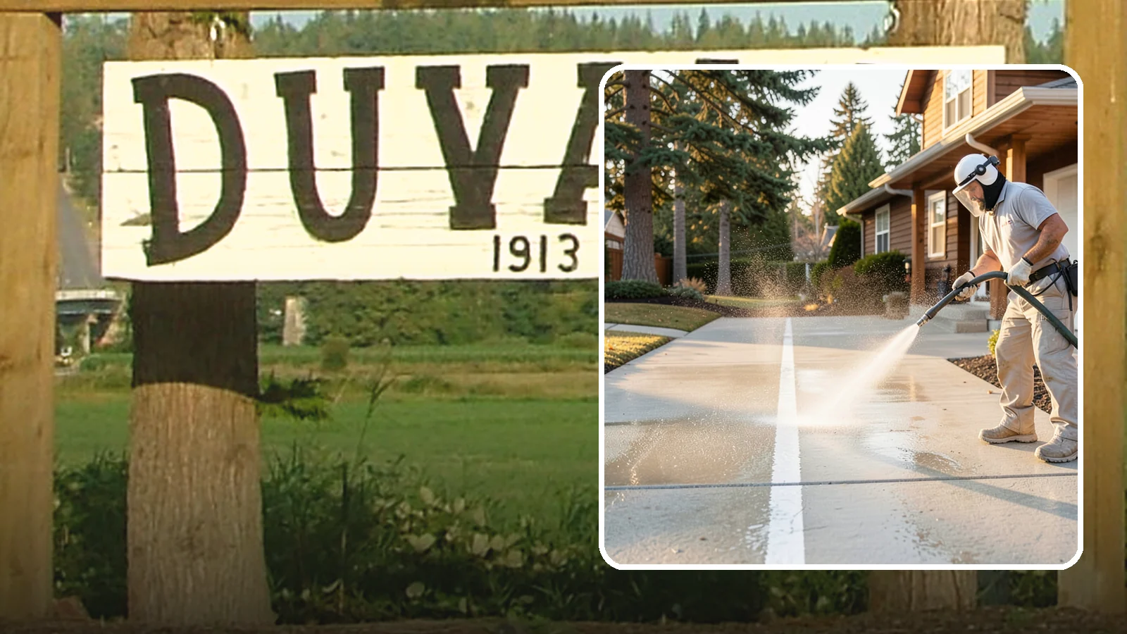 Concrete Walkway Cleaning in Duvall, King County, WA - Deep-clean poured concrete walkways to lift years of Northwest grime, algae, and shaded discoloration.