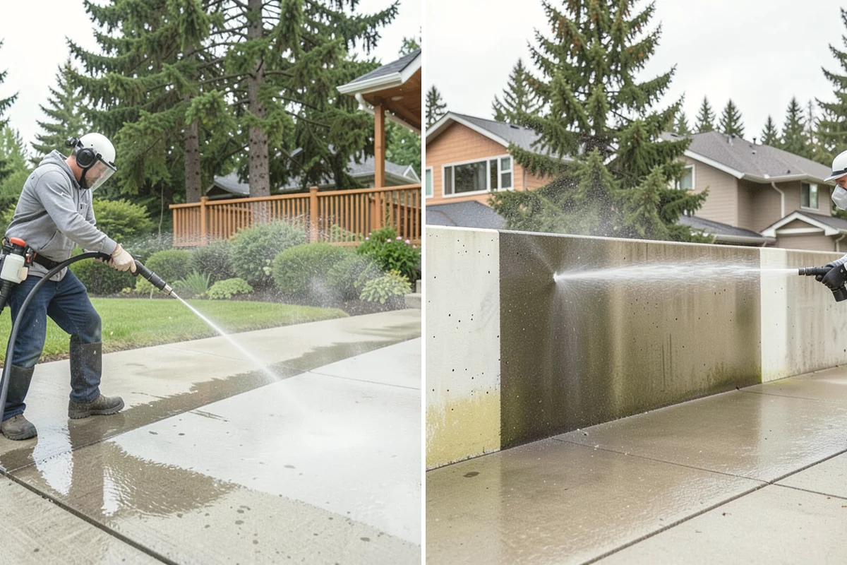 Concrete Walkway Cleaning in Duvall, King County, WA - Clear debris and protect adjacent planting beds