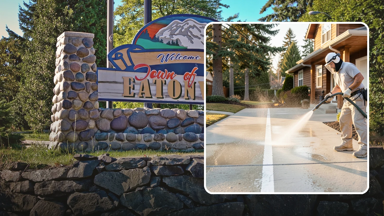Concrete Walkway Cleaning in Eatonville, Pierce County, WA - Deep-clean poured concrete walkways to lift years of Northwest grime, algae, and shaded discoloration.