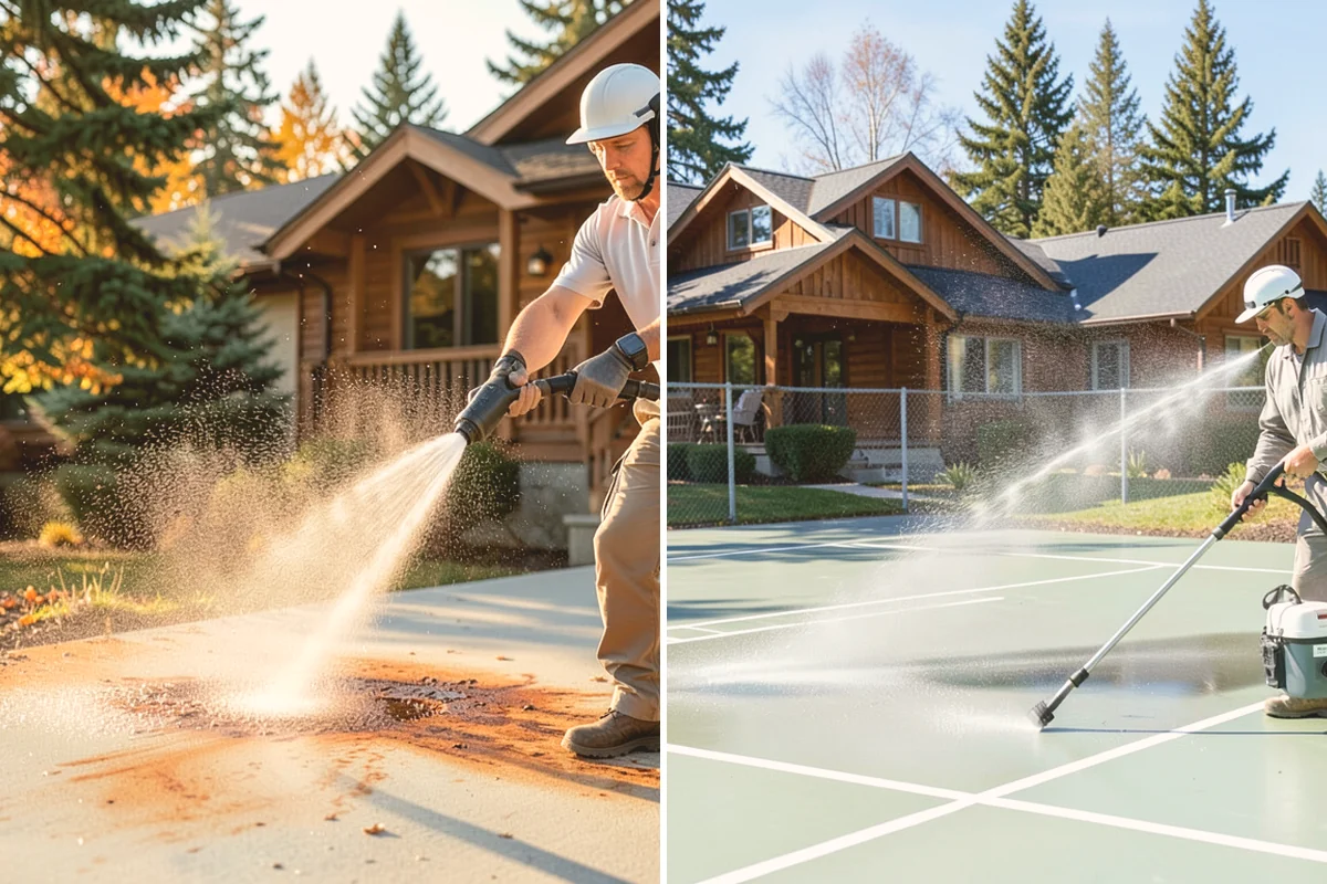 Concrete Walkway Cleaning in Eatonville, Pierce County, WA - Clear debris and protect adjacent planting beds