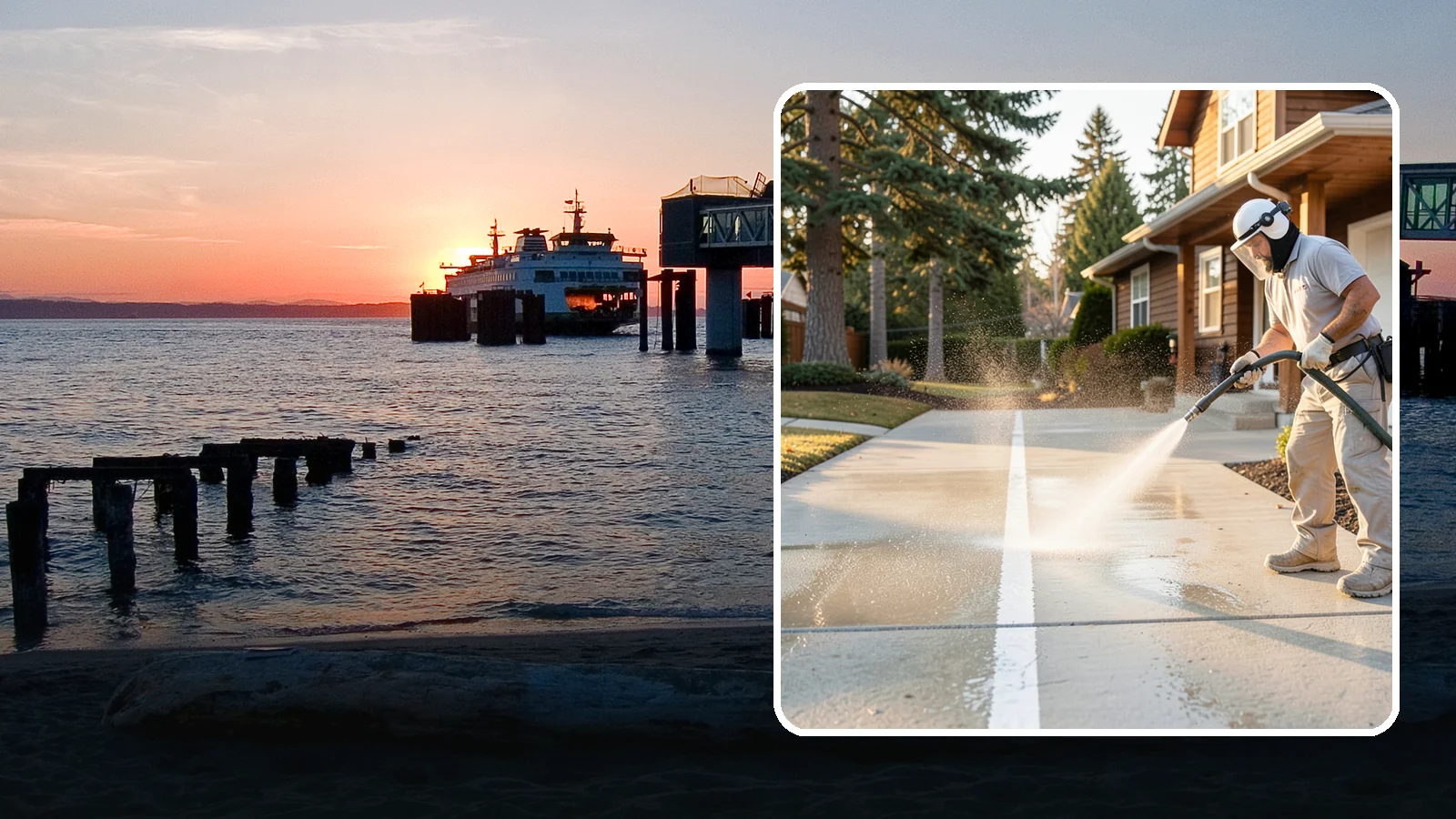 Concrete Walkway Cleaning in Edmonds, Snohomish County, WA - Deep-clean poured concrete walkways to lift years of Northwest grime, algae, and shaded discoloration.