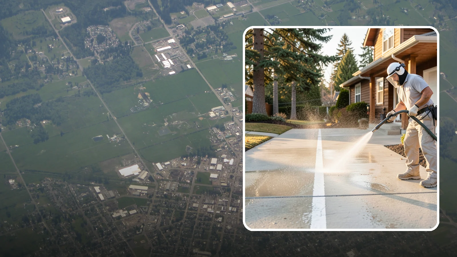 Concrete Walkway Cleaning in Enumclaw, King County, WA - Deep-clean poured concrete walkways to lift years of Northwest grime, algae, and shaded discoloration.