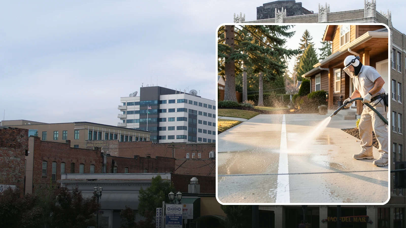 Concrete Walkway Cleaning in Everett, Snohomish County, WA - Deep-clean poured concrete walkways to lift years of Northwest grime, algae, and shaded discoloration.