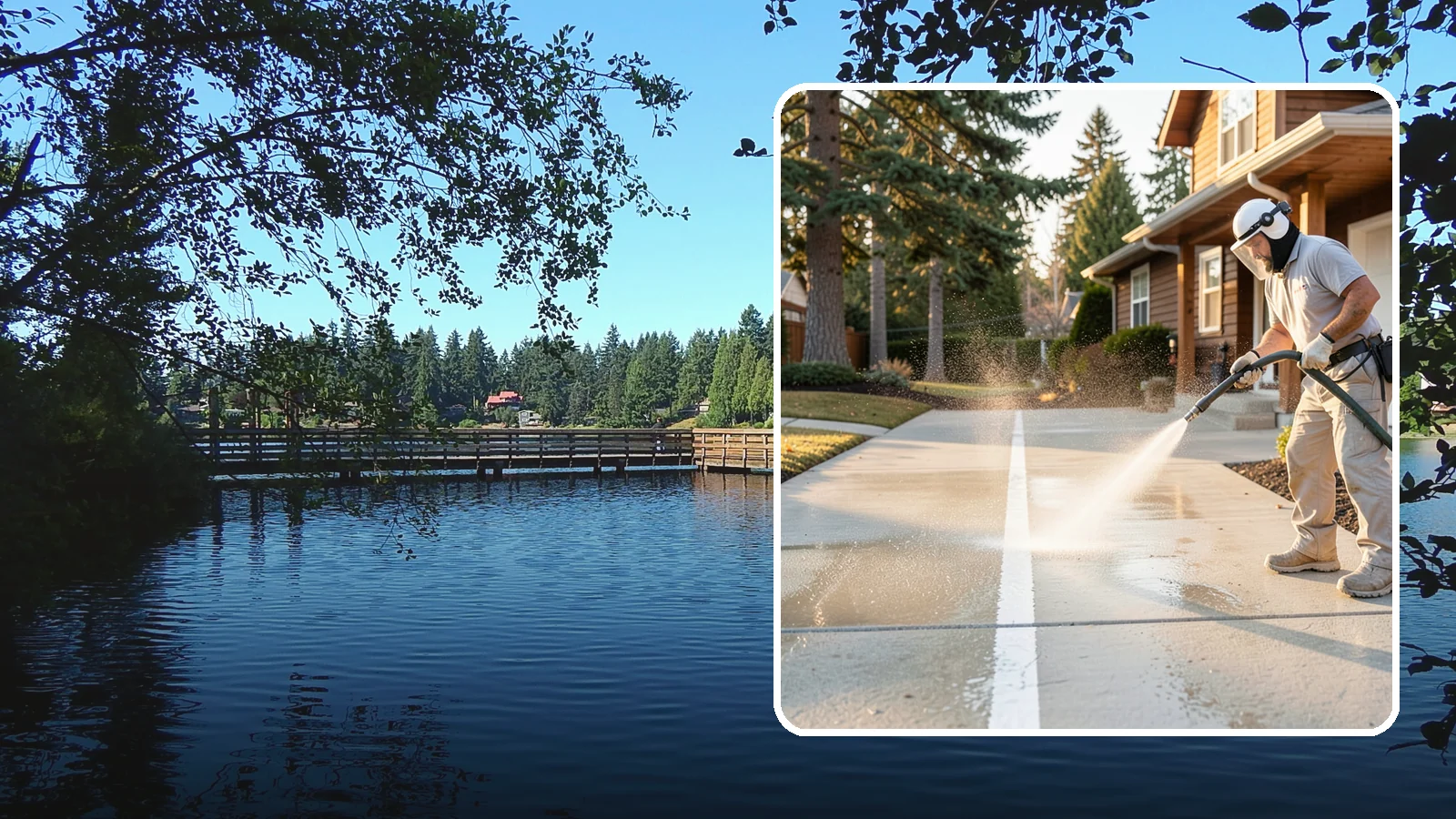 Concrete Walkway Cleaning in Federal Way, King County, WA - Deep-clean poured concrete walkways to lift years of Northwest grime, algae, and shaded discoloration.