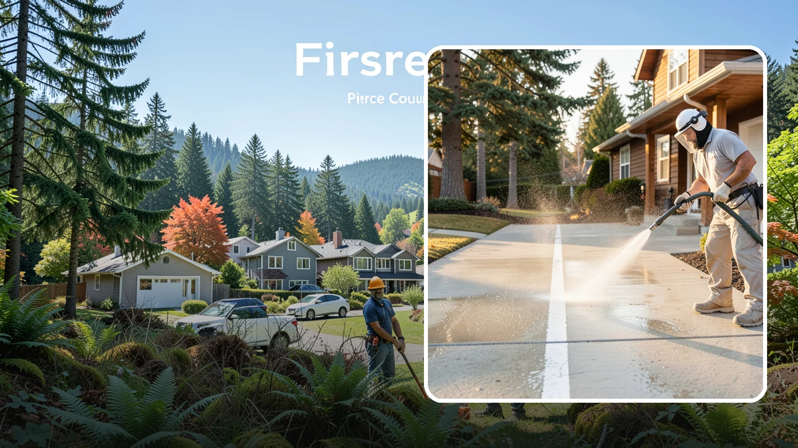 Concrete Walkway Cleaning in Fircrest, Pierce County, WA - Deep-clean poured concrete walkways to lift years of Northwest grime, algae, and shaded discoloration.