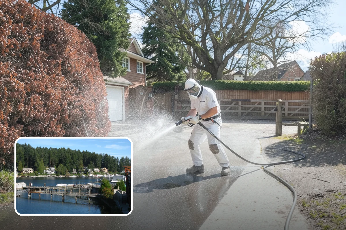 Concrete Walkway Cleaning in Gig Harbor, Pierce County, WA - Lifts embedded grime from porous concrete