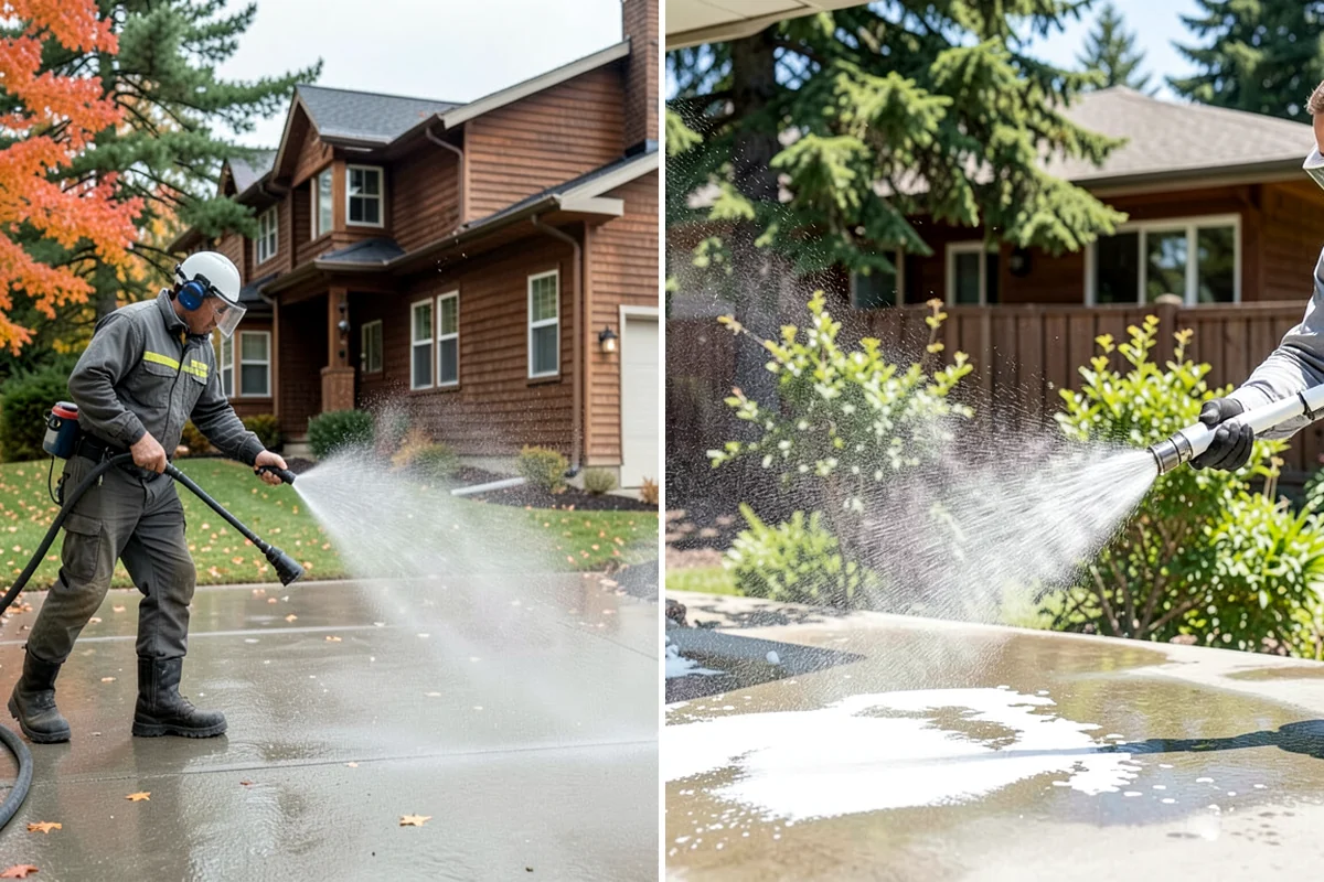 Concrete Walkway Cleaning in Gig Harbor, Pierce County, WA - Clear debris and protect adjacent planting beds