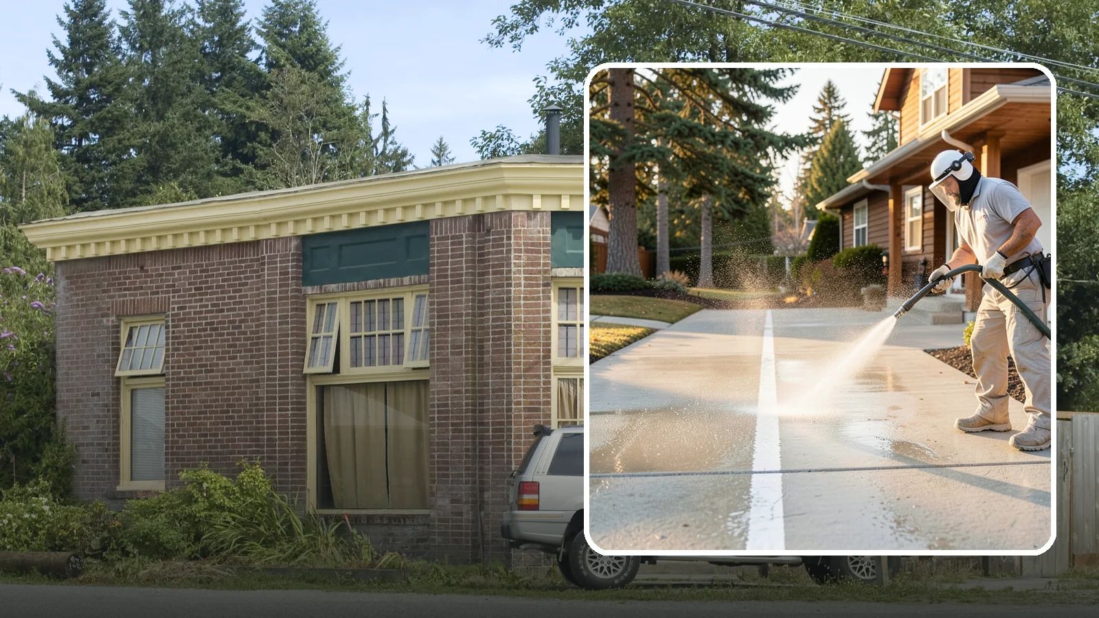 Concrete Walkway Cleaning in Hamilton, Skagit County, WA - Deep-clean poured concrete walkways to lift years of Northwest grime, algae, and shaded discoloration.