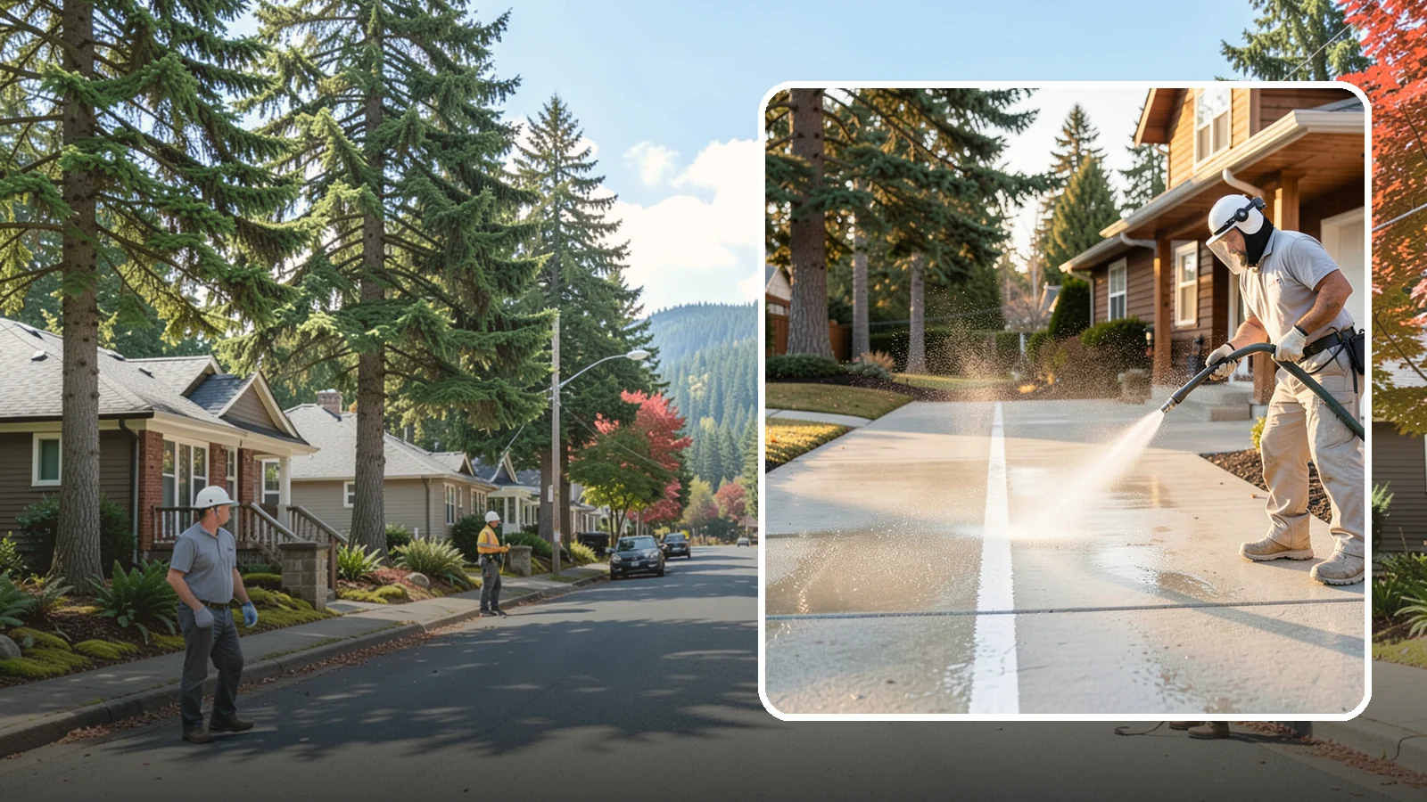 Concrete Walkway Cleaning in Hunts Point, King County, WA - Deep-clean poured concrete walkways to lift years of Northwest grime, algae, and shaded discoloration.