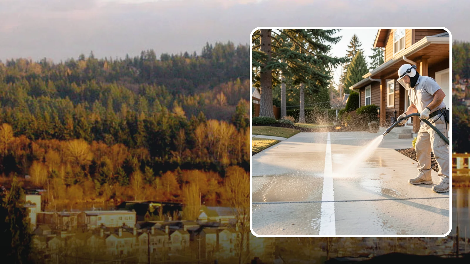 Concrete Walkway Cleaning in Kenmore, King County, WA - Deep-clean poured concrete walkways to lift years of Northwest grime, algae, and shaded discoloration.